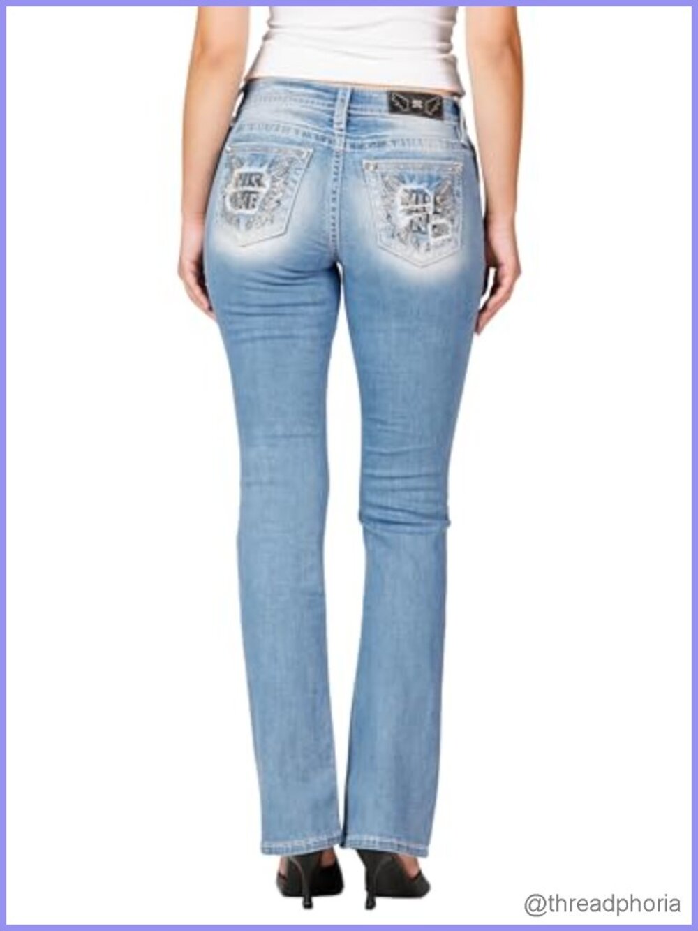 Mid-Rise Bootcut Jeans with Whiskering 5-Pocket Stretch Cotton